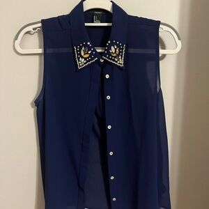 Forever 21 Navy Embellished Collar Blouse